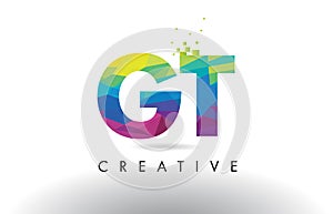 GT G T Colorful Letter Origami Triangles Design Vector. photo