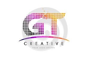 GT G T Letter Logo Design with Magenta Dots and Swoosh photo
