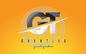 GT G T Letter Modern Logo Design with Yellow Background and Swoosh. photo