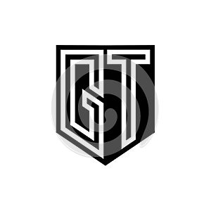 GT Logo monogram shield geometric white line inside black shield color design photo