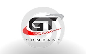 GT Modern Letter Logo Design with Red Dotted Swoosh