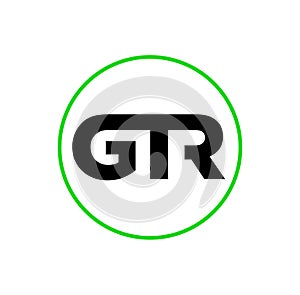 GTR company name initial letters monogram. GTR letters in green circle icon