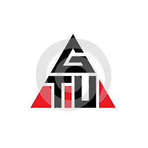 GTU triangle letter logo design with triangle shape. GTU triangle logo design monogram. GTU triangle vector logo template with red