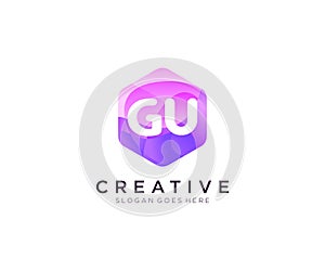 GU initial logo With Colorful Hexagon Modern Business Alphabet Logo template vector