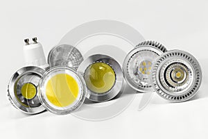 GU10 LED bulbs with different sizes of chips used
