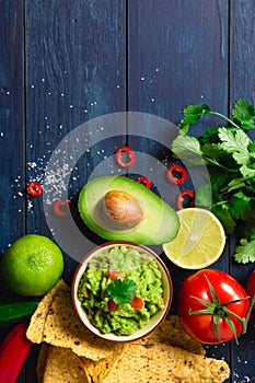 Guacamole bowl with ingredients