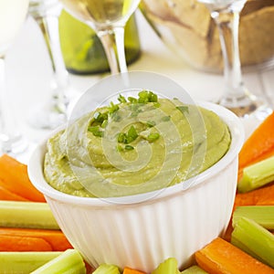 Guacamole with Carrot and Celery Sticks