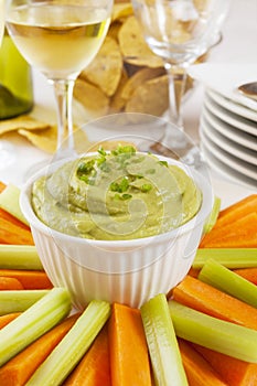 Guacamole with Carrot and Celery Sticks