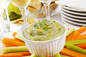 Guacamole with Carrot and Celery Sticks