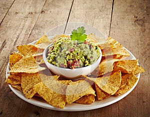 Guacamole dip and nachos