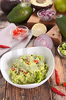 Guacamole and ingredients