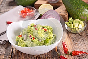 Guacamole and ingredients