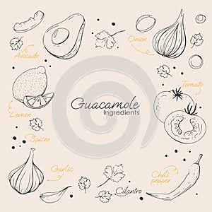 guacamole ingredients in hand drawn style in illustration