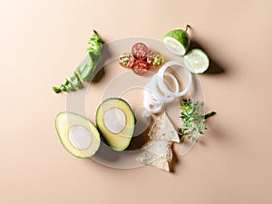 Guacamole ingredients isolated on a light background