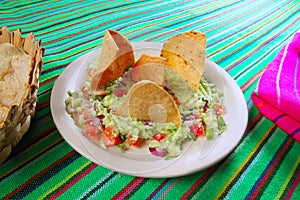 Guacamole mexican salad with nachos totopos