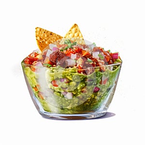 Guacamole And Nacho Chips Bowl In Digital Airbrushing Style