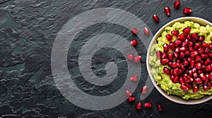 Guacamole with pomegranate on slate, a colorful fusion of flavors
