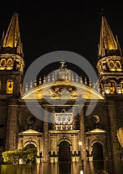 Guadalajara church by nigh with light