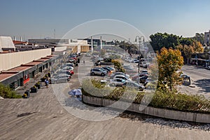 Guadalajara, Jalisco Mexico. December 28, 2022. Cityscape of Plaza Patria shopping center parking lot