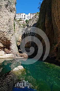 Guadalevin gorge  with white houses in Ronda in Andalusia, Spain