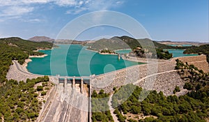 The Guadalhorce reservoir in southern Spain photographed from the air.
