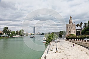 Guadalquivir River Embankment and Gold tower (Torre del Oro)
