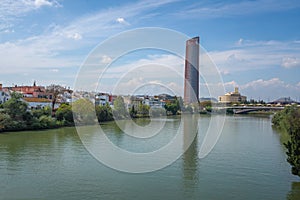 Guadalquivir River and Sevilla Tower (Torre Sevilla) - Seville, Andalusia, Spain