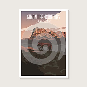 Guadalupe National Park poster illustration, wolf mountain canyon scenery poster