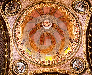 Guadalupita Church Interior Pink Gold Dome Mexico