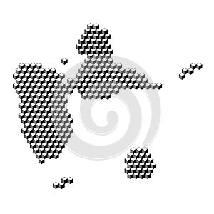 Guadeloupe map from 3D black cubes isometric abstract concept, square pattern, angular geometric shape. Vector illustration