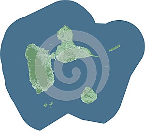 Guadeloupe map, Caribbean islands. Archipelago and overseas department and region of France. Detailed administrative street map