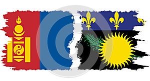 Guadeloupe and Mongolia grunge flags connection vector