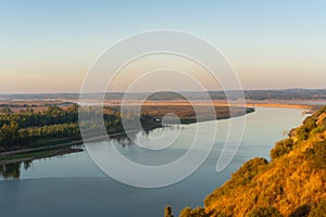 Guadiana view of the border between Portugal and Spain in Juromenha beautiful Alentejo landscape, in Portugal