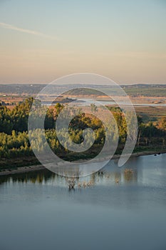 Guadiana view of the border between Portugal and Spain in Juromenha beautiful Alentejo landscape, in Portugal