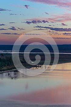 Guadiana view of the border between Portugal and Spain in Juromenha beautiful Alentejo landscape at sunset, in Portugal