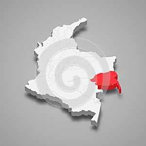 Guainia region location within Colombia 3d map photo