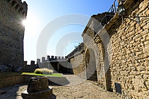 Guaita Castle in San Marino. Exterior of Rocca della Guaita castle