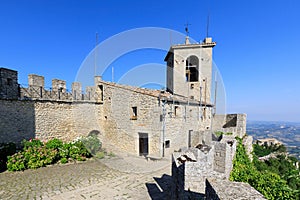 Guaita Castle in San Marino. Exterior of Rocca della Guaita castle