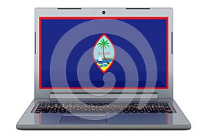 Guamanian flag on laptop screen. 3D illustration