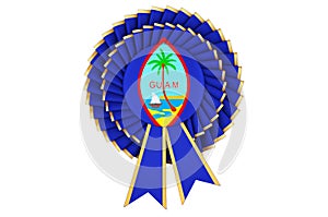 Guamanian flag painted on the award ribbon rosette. 3D rendering