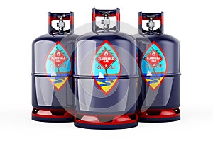 Guamanian flag painted on the propane cylinders with compressed gas, 3D rendering