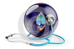 Guamanian flag with stethoscope. Health care in Guam concept, 3D rendering