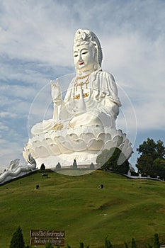 Guan Yin Bodhisattva Statue The largest Kuan Yin statue in Thailand. AT Wat Huay Pla Kang temple.