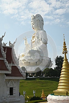 Guan Yin Bodhisattva Statue The largest Kuan Yin statue in Thailand. AT Wat Huay Pla Kang temple.