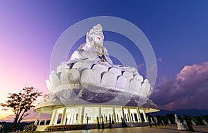 Guan Yin Statue with twilight at Wat huay pla kang temple