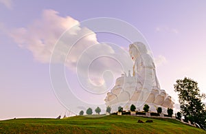 Guan Yin Statue with twilight at Wat huay pla kang temple