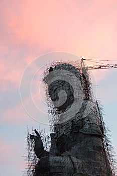 Guan Yin statue under construction, Wat huay pla kang