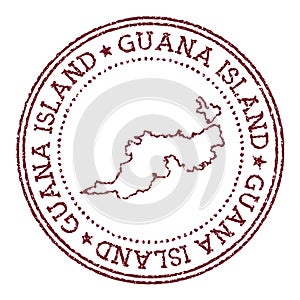 Guana Island round rubber stamp with island map.