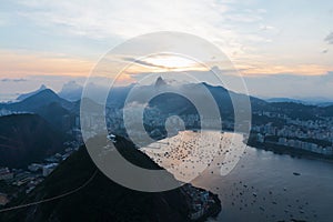 The Guanabara bay view from Sugar loaf at sunset.