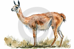 Guanaco,  Pastel-colored, in hand-drawn style, watercolor, isolated on white background